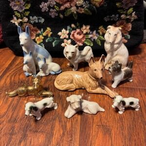 Vintage Ceramic Dog Figurines Lot Japan Small Puppy Collection Grandma Trinkets
